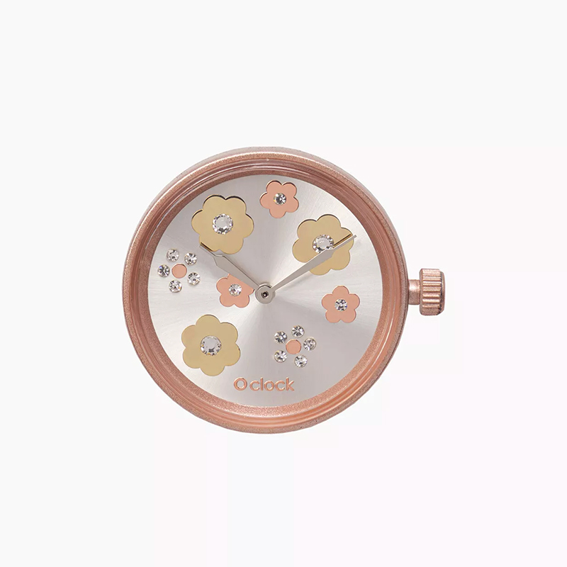 Cadran-melange-fleurs-cristaux-or-rose-o-clock
